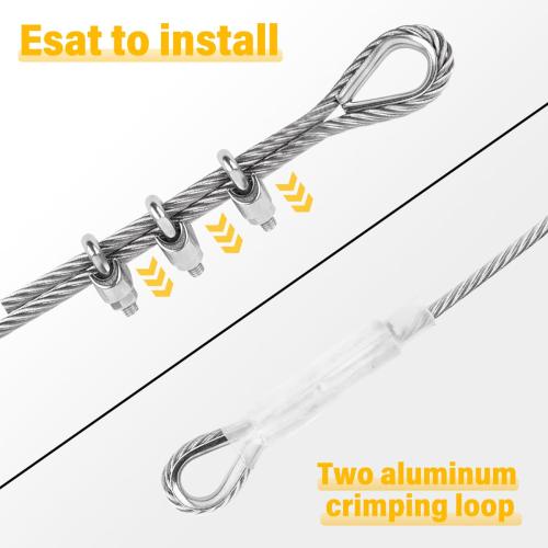 1/2 Steel Cable, Sunwuk 30Ft 7x19 Strand Aircraft Cable with Loops, 23000 Lbs Breaking Strength, Heavy Duty Wire Rope with Clamps and Thimbles for Zipline, Industrial, Towing, Winch Cable