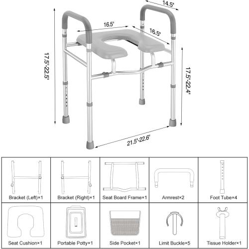 Raised Toilet Seat with Handles, HSA 400LB Adjustable Width and Height Elevated Toilet Seat Riser for Seniors with Cozy Padded Armrests Handles Paper Holder Bedside Commode for Elderly, Silver