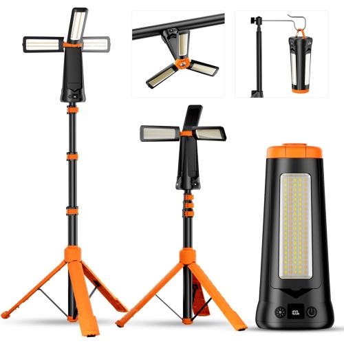 Camping Light with Stand 85.9 Rechargeable Cordless 5500 High Lumens LED Work Light, 10000mAh Solar Magnetic Waterproof Emergency, Dimmable Camping Essentials Gear with Detachable Tripod
