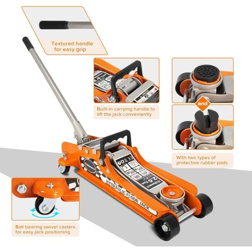 2.5 Ton Steel Floor Jack, Low Profile Hydraulic Racing Floor Jack, Heavy-Duty Racing Floor Jack with Single Piston Lift Pump, Lifting Range 3-3/8 - 14-15/16