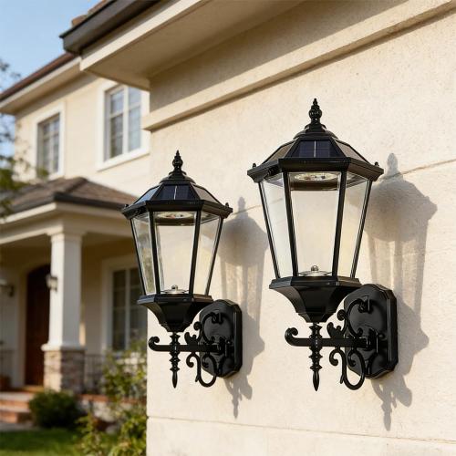 Fitsai Decorative Solar Wall Light Outdoor Lamp, Waterproof Dusk to Dawn Soalr Wall Lantern, LED Wall Mount Light Fixture, 21” Large, Aluminum Housing Plus Glass, Cool   Warm White(2 Pack)