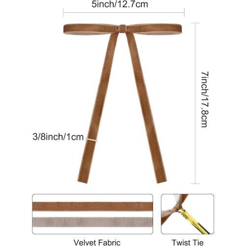 SIMISI RIBBON 24Pcs Camel Christmas Velvet Ribbon Bows Decorations Xmas Ornaments Vintage Decor for Tree, Wreath, Garland (3/8'' Width, 5 * 7 inch)