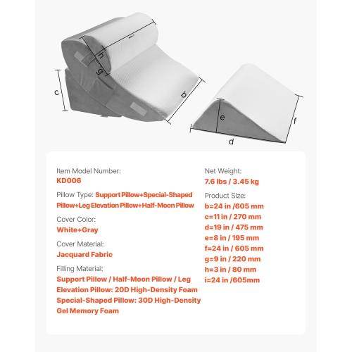 Happybuy 4-Piece Adjustable Orthopedic Bed Wedge Pillow Set: Relieve Back Pain, Acid Reflux, and Snoring. Ideal for Post-Surgery Recovery. Support Legs, Neck, and Shoulder. Comes in White/Grey!