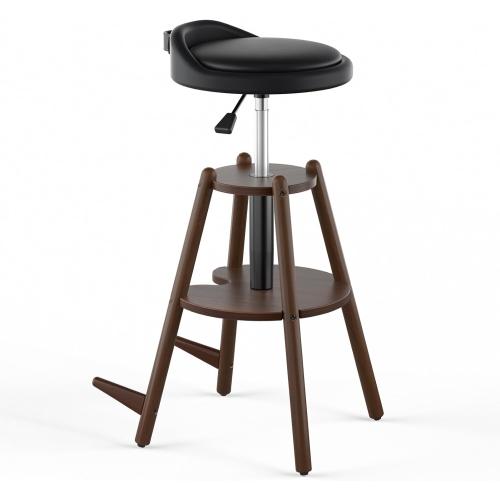 Ackitry Wooden Guitar Stool with Height Adjustable, Guitar Chair Seat with Guitar Strap, Padded Cushion, Footrest for Guitar Player Musician Adults, Guitar Stand Holds Acoustic Electric Guitars Bass