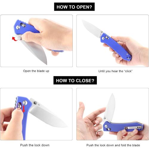 Pocket Folding EDC Knife: 3.14 D2 Steel Satin Sharp Blade, G10 Scales, Crossbar Axis Lock, Reversible Clip, Great Gifts for Men Women Camping Hiking Outdoor, Blue