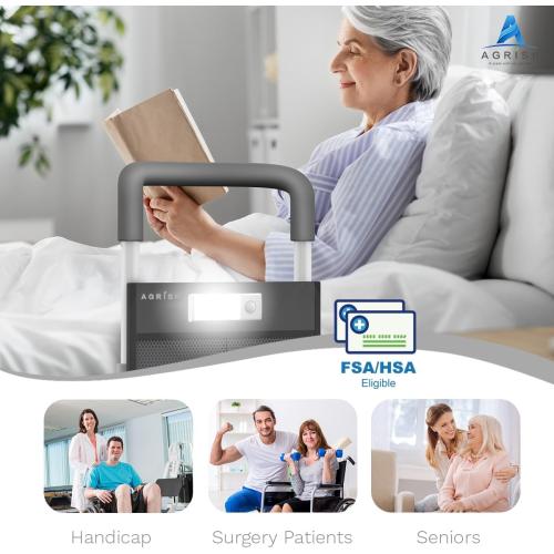 Agrish Bed Rails for Elderly Adults Safety - with Motion Light & Storage Pouch, Bedside Assist Bar with Support Legs for Seniors & Surgery Patients - Medical Bed Rail