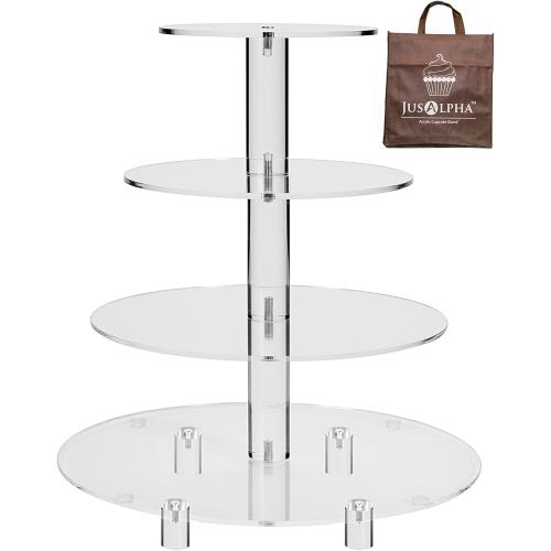 Jusalpha Large 4 Tier Cupcake Stand,Acrylic Round Cake Stand Dessert Tower Tea Party Serving Platter, Cupcake Tree Wedding Party Décor, Stand with Rod Feet (4RF)