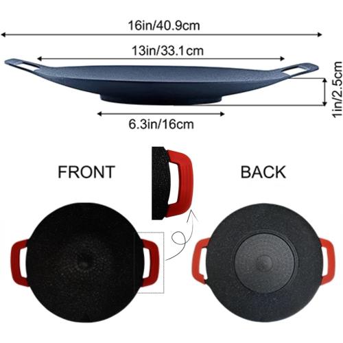 Korean Style BBQ Grill Pan,13 Non-stick Smokeless Circular Grill Pan with Silicone handle,Medical Stone Coated Barbecue Stovetops Frying Pan for Indoor Outdoor Camping baking Pan