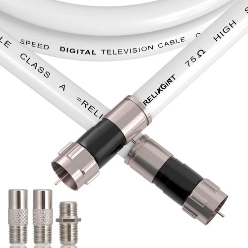 25ft, RG6 White Coaxial Cable with F Pin Connector, F81 Double Female Extension Adapter, Low Loss High Speed Coax Cable Cord Extender for HD TV, Dish,Satellite, Antenna, TV Cable 25'