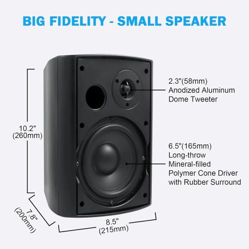 Herdio 6.5 Inch 400W Outdoor Speakers Wired Waterproof with Powerful Bass,Wall Mount Speakers for Patio Garage Covered Deck,All-Weather(Pair,Black)