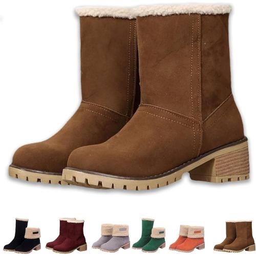 Bottes D'hiver À Talons Épais Pour Seniors, Sherum Winter Thick Heel Snow Boots Womens, Thick Heel Winter Suede Boots for Seniors, Chunky Heel Round Toe Snow Boots. ( SIZE 36)