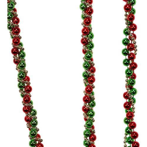 9-Foot Red, Green and Gold Bead Twisted Garland
