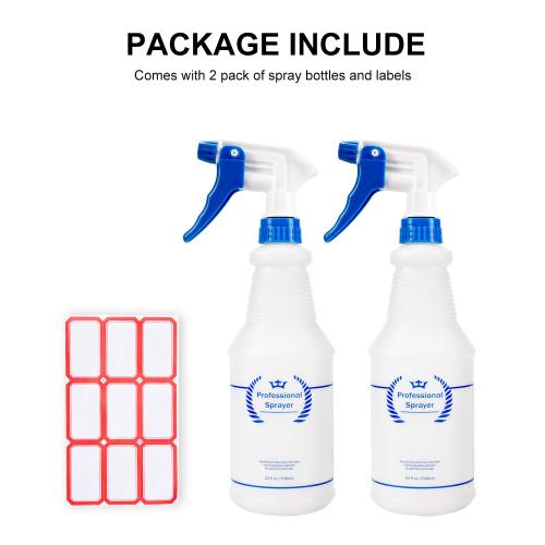 Plastic Spray Bottle, Empty Spray Bottles (2 Pack 24 Oz), All-Purpose Sprayer for Cleaning Solutions, Hair Spray, Bleach, Planting, BBQ, Mist & Stream Water Spraying Bottle with Adjustable Nozzle