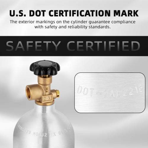15 Cu.Ft DOT Nitrogen Cylinder, Aluminum Alloy, CGA-580 Valve | High-Strength Aluminum Alloy 6061-T6, Safety Certified with DOT, Brushed Surface with Production Fresh Date (Ships Empty)