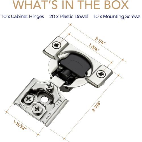 Silver Ravinte 10 Pack 5 Pairs 1/2 inch Overlay Soft Close Hinges for Kitchen Cabinet Hinges Satin Nickel Hidden Hinges Stainless Steel Concealed Hinge self Closing