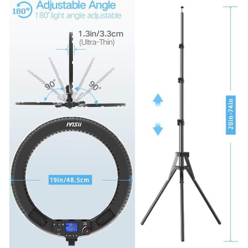 19 inch Ring Light with Remote Controller and Stand iPad Holder,60W Bi-Color with 4 Color Soft Filters for Live Stream/Makeup/YouTube Video/TikTok/Zoom/Photography