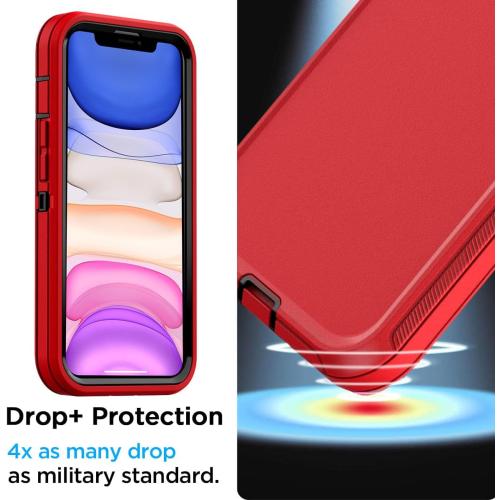 AICase for iPhone 11 Case (6.1), Heavy Duty Drop Protection Rugged Shockproof/Drop/Dust Proof 3-Layer Protective Durable Phone Cover for iPhone 11, Red