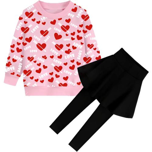 Size M Little Girls Outfits Clothes Toddler Long Sleeve Heart Print Hoodie Shirts Top   Leggings Kids Clothing Set