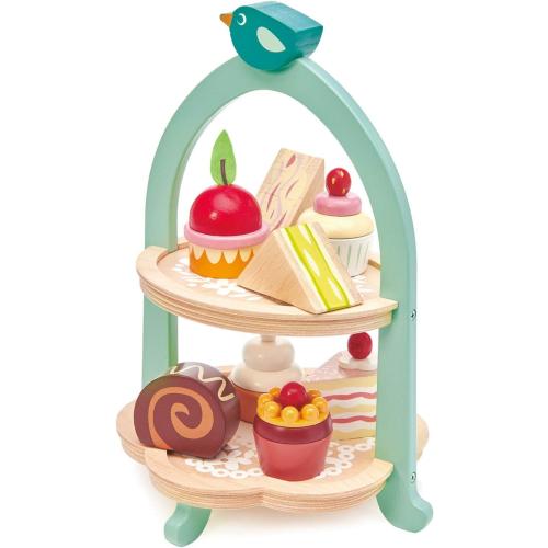 Tender Leaf Toys - Mini Chef Birdie Afternoon Tea Stand – Realistic English Sandwich, Cake and Pastry Tower for Pretend Play High-Tea Party - Social, Creative, and Imaginative Role Play - Age 3