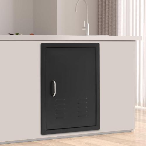 BBQ Access Door Black with Air Vents, 16.93*24.02in Kitchen Access Doors, Flush Mount Single Vertical Door with Handle for Outdoor Kitchen Commercial BBQ Island(Black, 16.93*24.02in with Air Vents)