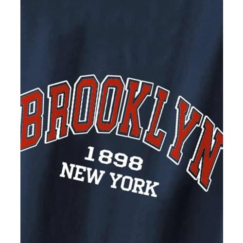 MISSACTIVER Women's Brooklyn New York Letter Print Cropped Tee Crew Neck Short Sleeve Basic Casual Loose Fit Crop T-Shirt Top Navy