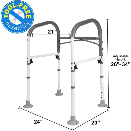Vaunn Medical Deluxe Adjustable and Foldable Toilet Safety Frame, Bathroom Handrail Assist Grab Bar Handle