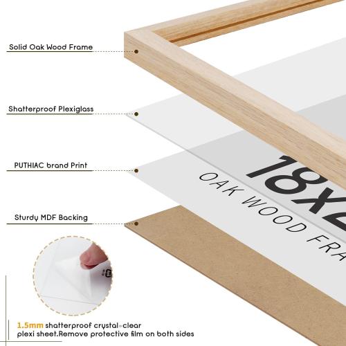 puthiac 18x24 Oak Wood Picture Frames -18x24 Poster Frames for Wall, 18x24 Picture Frame, 18 x 24 Picture Frames, 18 x 24 Frame for Wall(1 Pack, Beige)