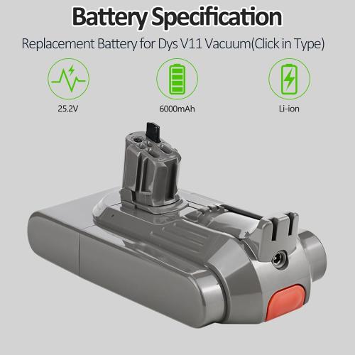 25.2V 6.0Ah Battery Replacement for DYS V11 Battery, Compatible with DYS Cordless Vacuum Battery V11 Torque Drive,V11 Click-in,V11 Torque Drive Extra（NOT FIT V11 SV14 Screw-in Type）