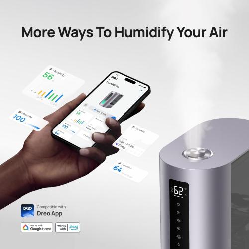 Dreo 6L Humidifiers for Bedroom, Smart Warm & Cool Mist for Large Room, 60Hr Quiet Runtime for Baby, Plant, Humidity Sensor, Indicator Light, 12H Timer, Google/Alexa, Purple