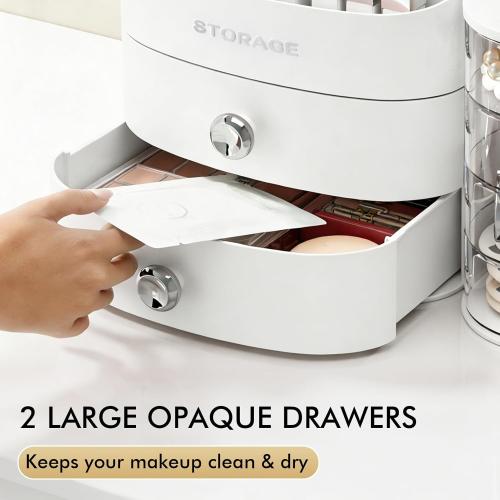 Makeup Organizer Countertop with Drawers, Make up Organizers for Vanity, Skincare Jewelry Earring Organizers, Cosmetic Display Cases Makeup Storage for Bedroom & Bathroom, Ideal Gifts for Women(White)