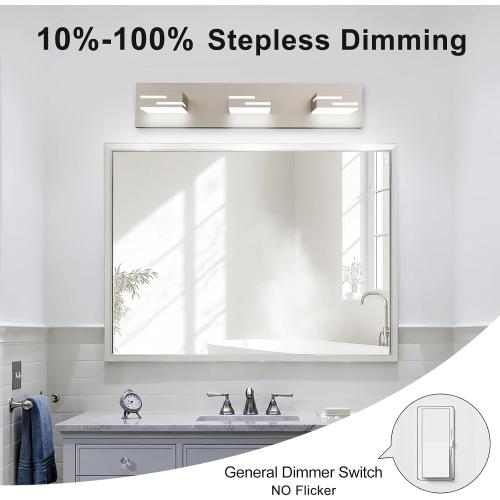 LED Modern Bathroom Vanity Light Fixtures, Dimmable Brushed Nickel Vanity Lights for Bathroom Lighting Fixtures Over Mirror, with 360° Rotatable Acrylic Heads 3-Light 22-inch (Cool White 6000K)