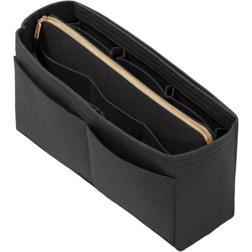 Purse Organizer Insert with Zipper Felt Bag Organizer Handbag Organizer Insert Bag in Bag Organizer with Key Chain for Tote Purse Bag Black Slender-Medium