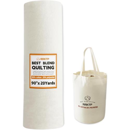 RRKTP Cotton Quilt Batting by The Roll,80/20 Cotton/Polyester Blend Batting for Quilting,Warm Soft Natural Batting for Sewing,Stuffing for Crafts Handmade Quilts&Sewing Project 90 X 20 Yard