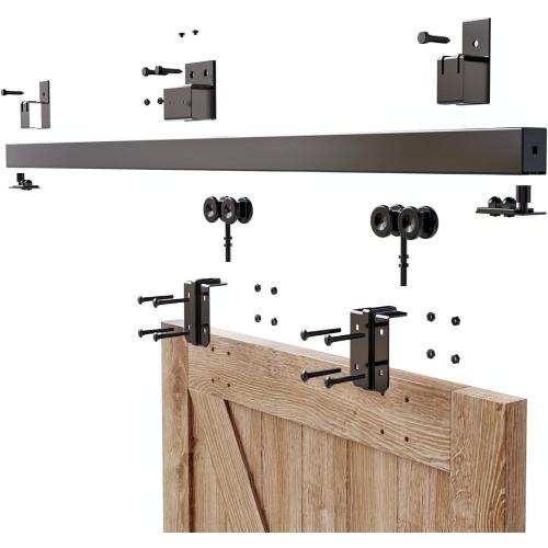 8FT Box Rail Hardware Heavy Duty Steel Sliding Barn Door Track, Wall Mount Kit, Fit Indoor and Exterior Door, Smoothly and Quietly Easy to Install