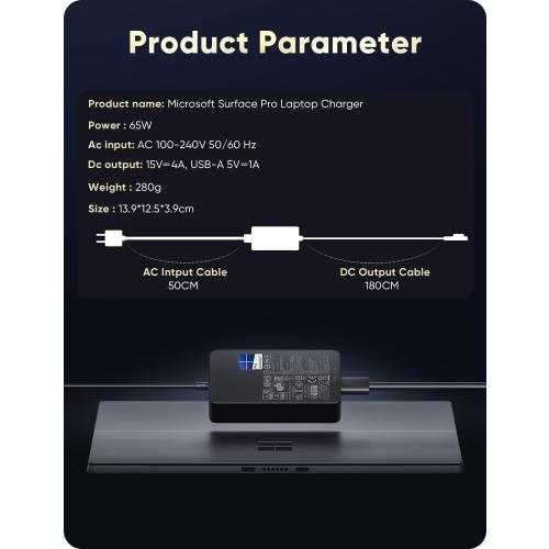 Microsoft Surface Pro Charger for 65W Surface Charger 11,10,9,8,7 ,7,6,5,4,3,X, Windows Surface Laptop 6,5,4,3,2,1, Surface Go 3,2,1, Tablet, Surface Book 3,2,1, Support 44W, 36W, LED, 10FT