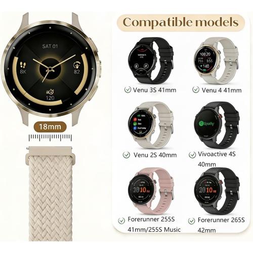 18mm Braided Bands for Garmin Venu 3S 2S/Venu 4 41mm/Vivoactive 4S/Vivomove 3S/Forerunner 265S/255S Band Women,18mm Quick Release Magnetic/Parachute Buckle Woven Fabric Nylon Sport Watch Strap