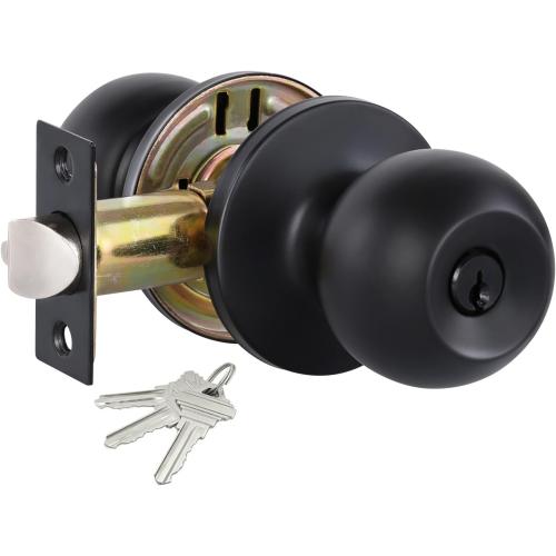Lanwandeng Matte Black Door Knobs with Lock and Keys, Interior/Exterior Door Knob for Bedroom or Bathroom, Entry Door Lock