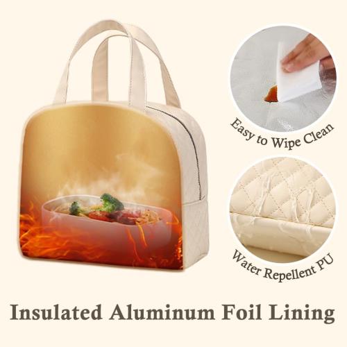 Lunch Bag for Women, Small Lunch Box for Women, Insulated Lunch Bag with Front Pocket for Adults (Cream)