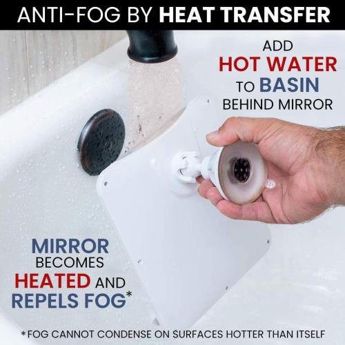 MIRRORVANA Shower Shaving Mirror with Dual Anti Fog - Fogless Shatterproof Surface with Razor Holder and Strong 360° Suction Cup (8 x 7, White)