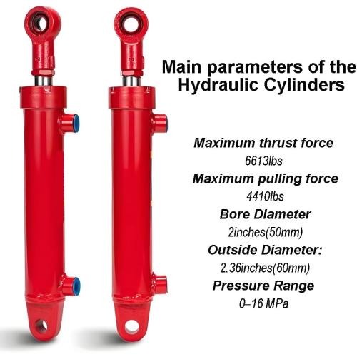 2x18 Hydraulic Cylinder 3 Ton Double Acting Welded Hydraulic Cylinder 2 Bore x 18 Stroke with 3/8 JIC 37°(9/16-18 Thread) Hydraulic End Connectors Maximum Thrust Force 6613lbs