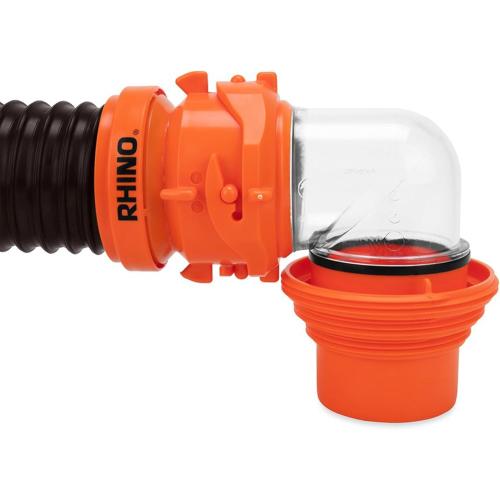 Camco RhinoFLEX Camper/RV Sewer Hose Kit with 4-in-1 Adapter & Clear Elbow, Includes Caps for Convenient Storage, Fits 3″ Slip & NPT Threaded Sewer Connections
