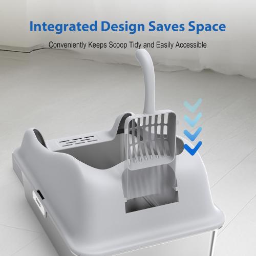 Stainless Steel Cat Litter Box with Lid, XL Extra Large Litter Box for Big Cats, High Sided Kitty Metal Pan with Pedal Filter and Scoop, Non-Sticky&Anti-Leakage Easy Cleaning Gray