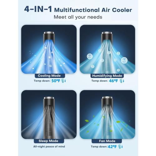 42 INCH Portable Air Conditioners w/LED Touch Screen, 4 Mode&3 Speed,1-Gal Tank for 15H Cooling Evaporative Air Cooler,12H Timer, No Hose No Window Needed, 90° Oscillating AC Unit for Bedroom