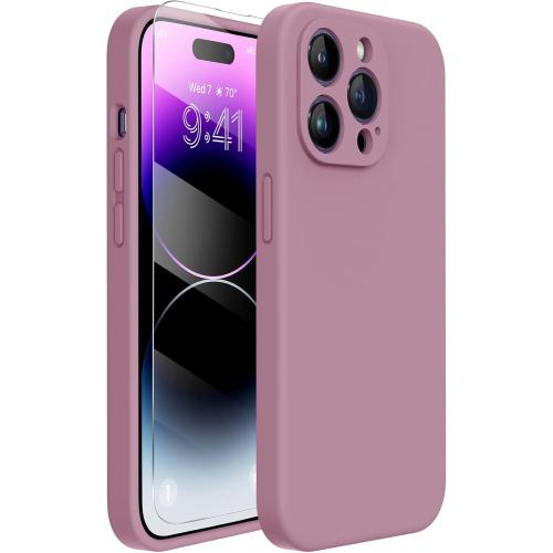 Miracase Designed for iPhone 14 Pro Case with Screen Protector, [Upgraded Camera Protection], Shockproof Liquid Silicone Rubber Phone Case Cover for 14 Pro 6.1 inch, Blackcurrant