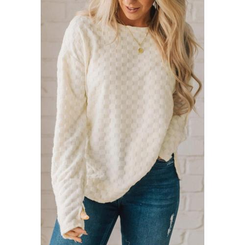 Size L..Long Sleeve Shirts for Women CreamColor Block Shirt Tunic Tops Pullover Tops