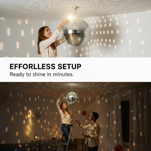 16inch Large Mirror Disco Ball - Hanging Big Disco Ball for Party Decorations, DJ Clubs, Weddings, Bars, Holiday Events, and Stage Decor with 15pcs Replacement Mirrors