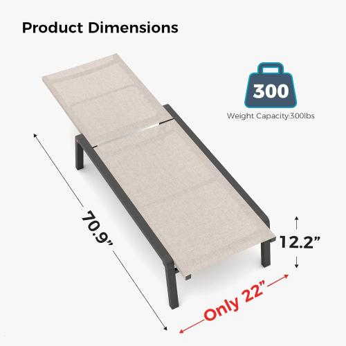 Patio Chaise Lounge Set of 2 with 4 Adjustable Backrest, Foldable Aluminum Chaise Lounge Chair Recliner for Outdoor, Poolside, Sun Tanning Beige