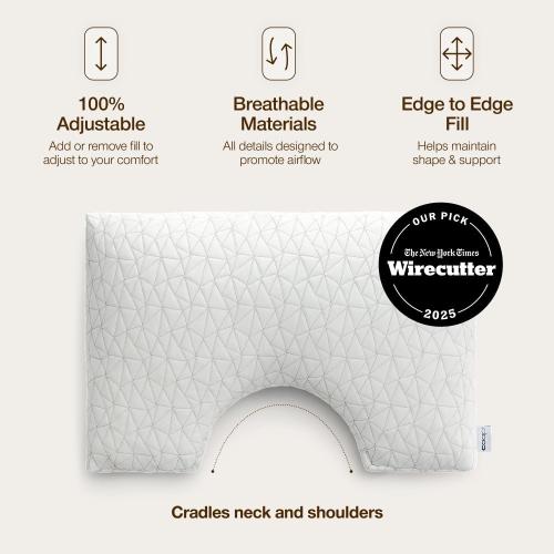 Coop Home Goods Original Cut-Out Adjustable Pillow, Queen Size Bed Pillows for Neck & Head Support, 18 x 28 “ Memory Foam Pillows - Medium Firm for Side Sleeper, CertiPUR-US/GREENGUARD Gold