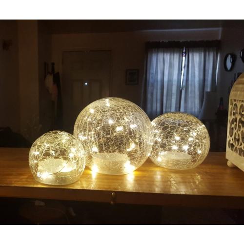 Crackle Globe LED Lamp Battery Operated , Lighted Glass Orb for Festival Christmas Decoration, Gold Mercury Glass Ball Light for Living Room Indoor (No Timer)