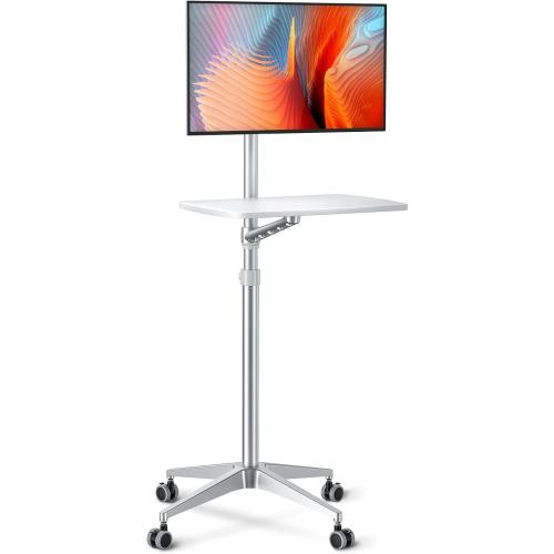 viozon Mobile Desk,Mobile Workstation,Mulitiuse Rolling Laptop Floor Stand,34-48.6 Height Adjustable,Compatible with 17-27Monitor&12-17Laptop,21×14 Desk Board,Maxload 17.6lbs,4 Lockable Wheels
